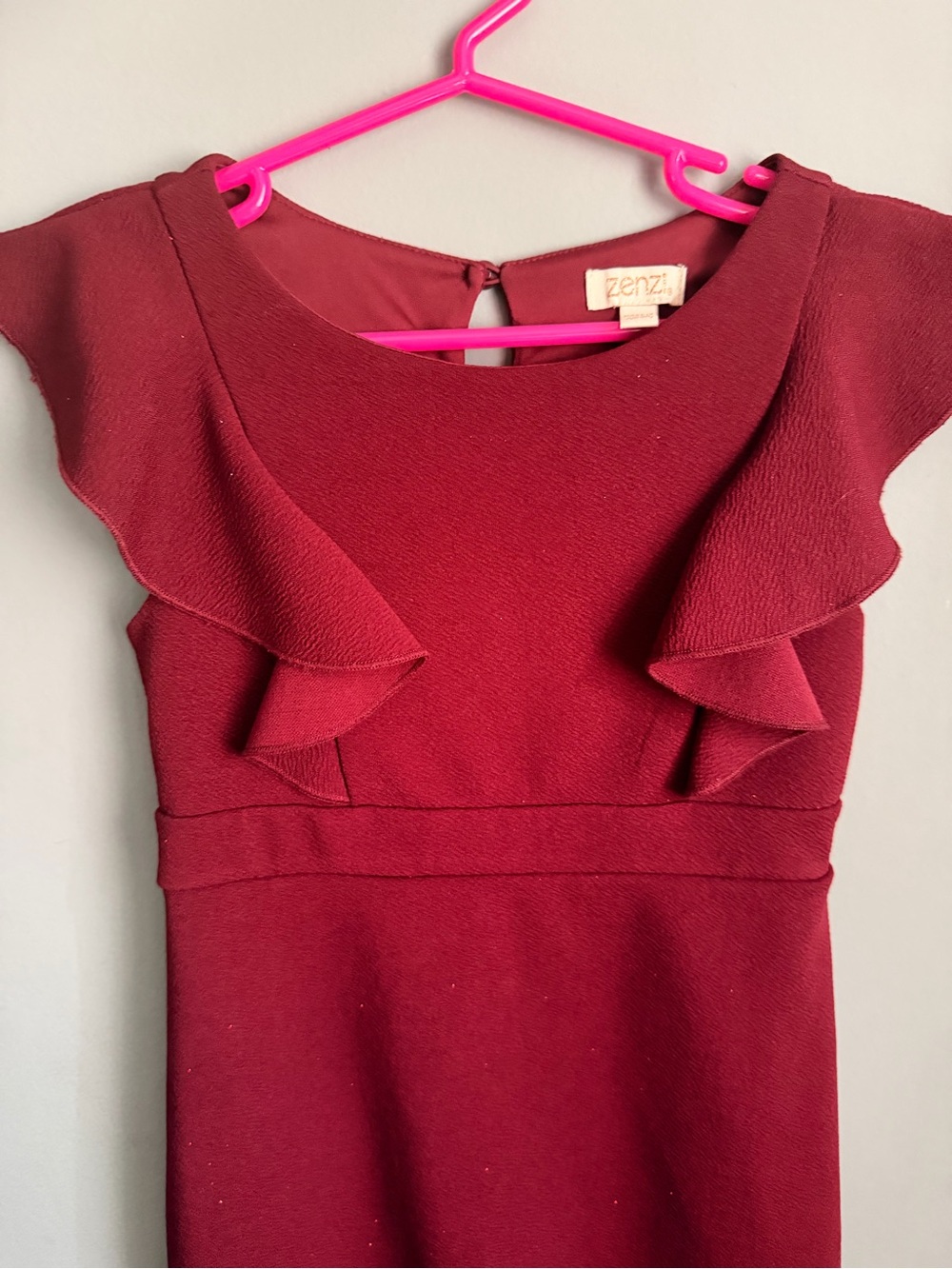 Zenzi Girls' Wine Red Ruffle Sleeve Formal Dress